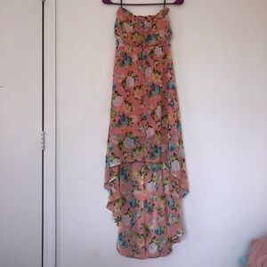 Strapless floral high low dress